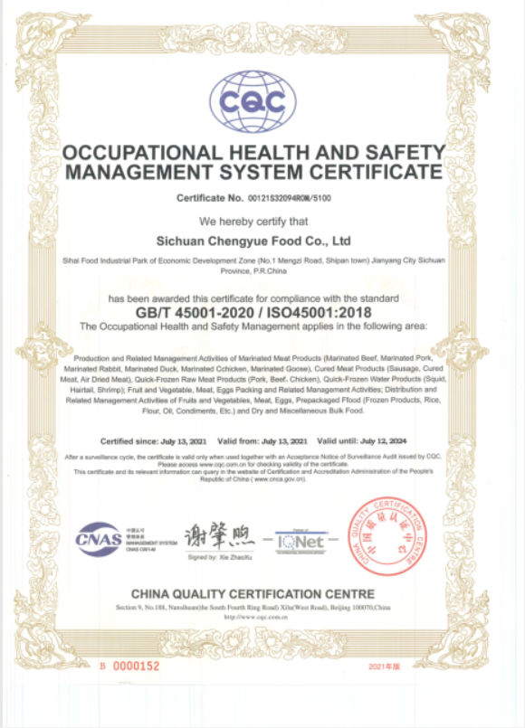 職業(yè)健康安全管理體系認(rèn)證證書(shū)（英）